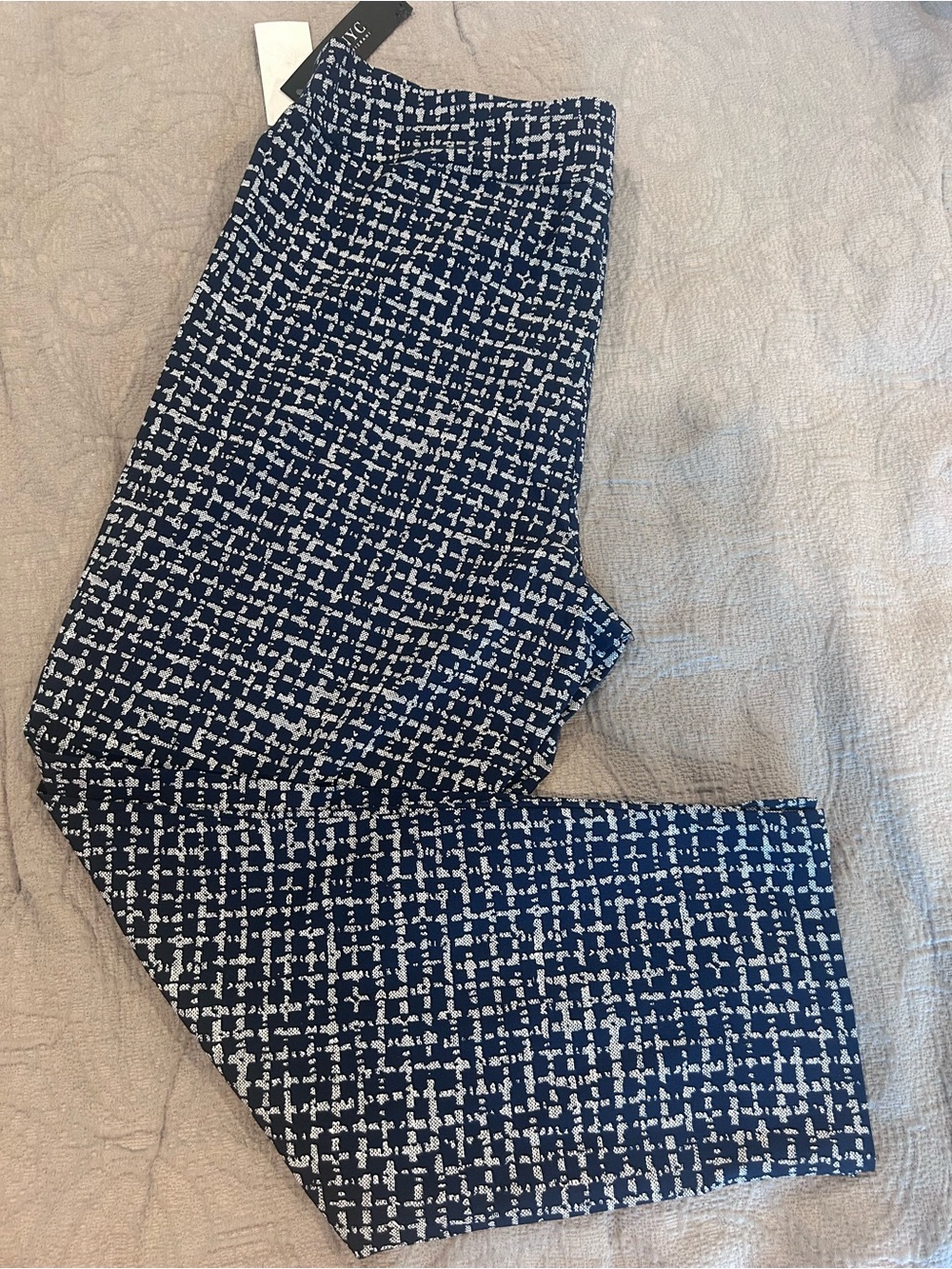 Isaac Mizrahi Navy and White Patterned Dress Pants